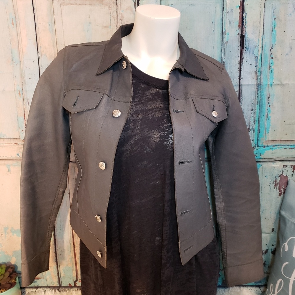 Diesel gray leather jacket womens small NWOT